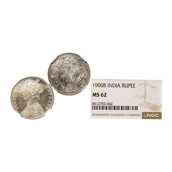 Victoria Empress, Silver Rupee, 1900, Bombay Mint, A3 / I / B incuse, Graded by NGC MS62.