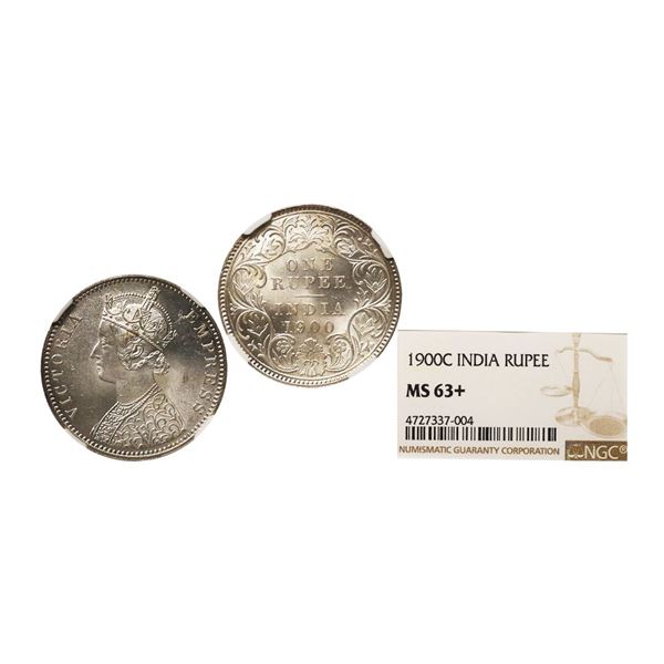 Victoria Empress, Silver Rupee, 1900, Calcutta Mint, C Incuse, C4 / I, Graded By NGC MS63+