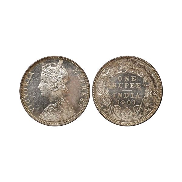 Victoria Empress, Silver Rupee, 1901, Bombay Mint, B Incuse, C4 / I , BUNC.