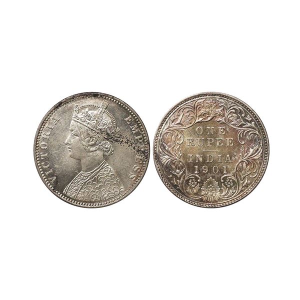 Victoria Empress, Silver Rupee, 1901, Bombay Mint, B Incuse, C4 / I , UNC.