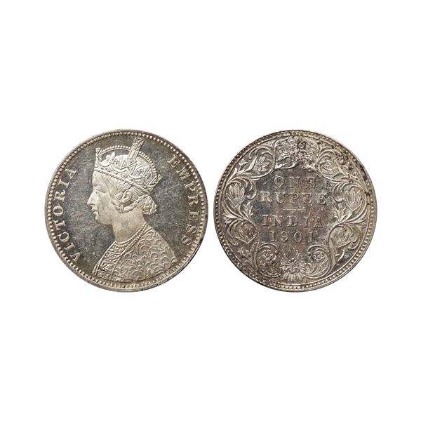 Victoria Empress, Silver Rupee, 1901, Bombay Mint, B Incuse, C4 / I, UNC.
