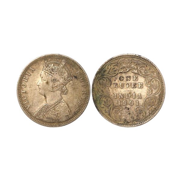 Victoria Empress, Silver Rupee, 1901, A3(i)/I, Additional Dots Like Shapes Visible Below T