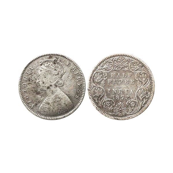Victoria Empress, Silver 1/2 Rupee, 1878, Calcutta Mint, Fine, Rare.