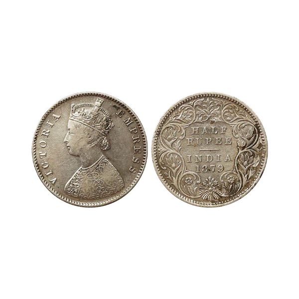 Victoria Empress, Silver 1/2 Rupee, 1879, Calcutta Mint, Very Fine, Extremely Rare.
