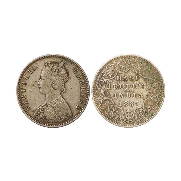 Victoria Empress, Silver 1/2 Rupee, 1887, Bombay Mint, Superb High Grade For The Type.