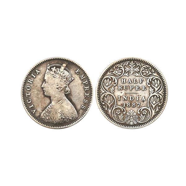 Victoria Empress, Silver 1/2 Rupee, 1887, Calcutta Mint, C Incuse, Fine.
