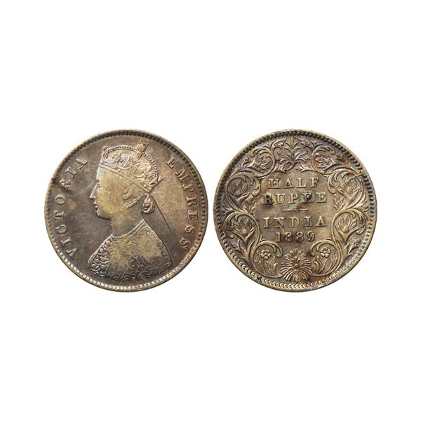 Victoria Empress, Silver 1/2 Rupee, 1889, Calcutta Mint, C incuse, Fine.