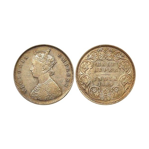 Victoria Empress, Silver 1/2 Rupee, 1889, Calcutta Mint, C Incuse, Very Fine+, Scarce.