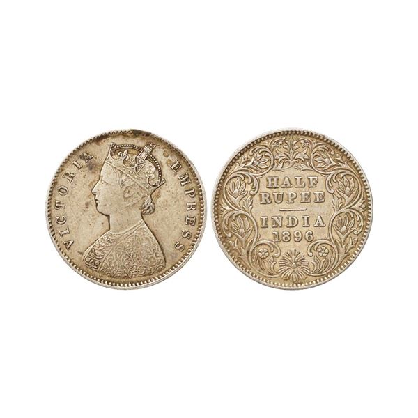 Victoria Empress, Silver 1/2 Rupee, 1896, Calcutta Mint, C Incuse, Very Fine+, Scarce.