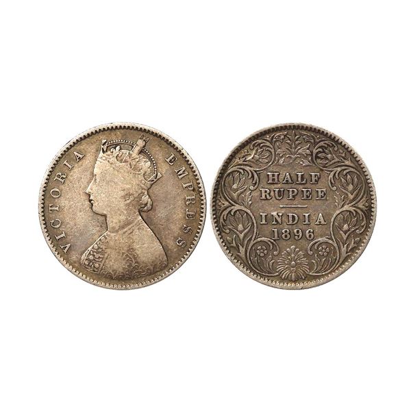 Victoria Empress, 1896, Silver 1/2 Rupee, Rare.