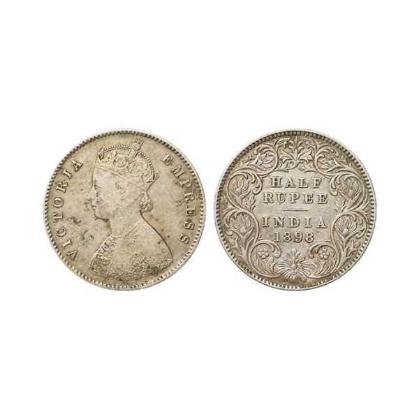 Victoria Empress, Silver 1/2 Rupee, 1898, Calcutta Mint, C Incuse, Very Fine.