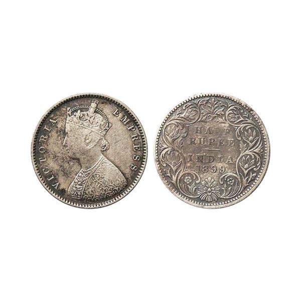 Victoria Empress, Silver 1/2 Rupee, 1899, Bombay Mint, B Incuse, Fine+.