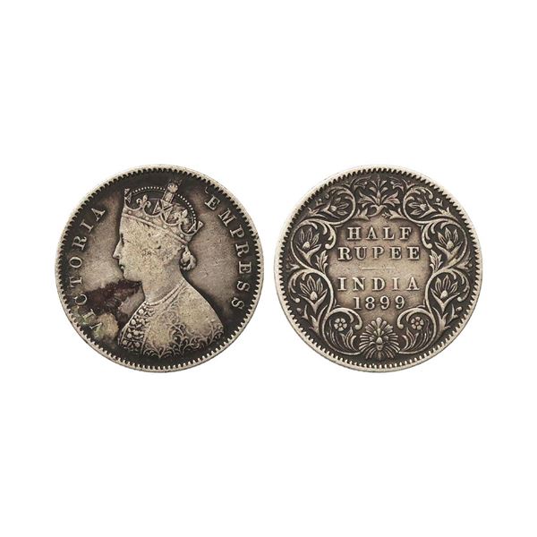 Victoria Empress, Silver 1/2 Rupee, 1899, Calcutta Mint, C Incuse, Fine.