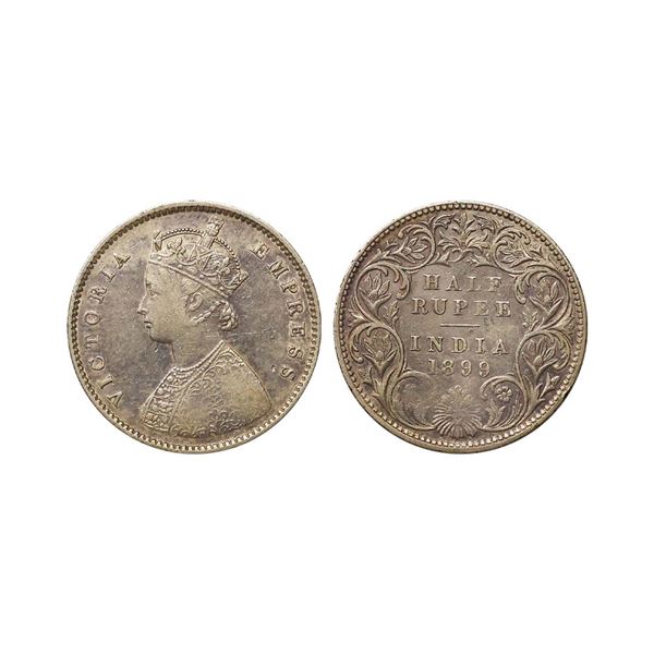 Victoria Empress, Silver 1/2 Rupee, 1899, Bombay Mint, B Incuse, Very Fine+.