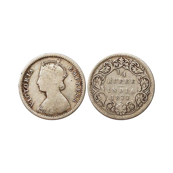Victoria Empress, Silver 1/4 Rupee, 1877, Bombay Mint, Dot, Fine, Rare.