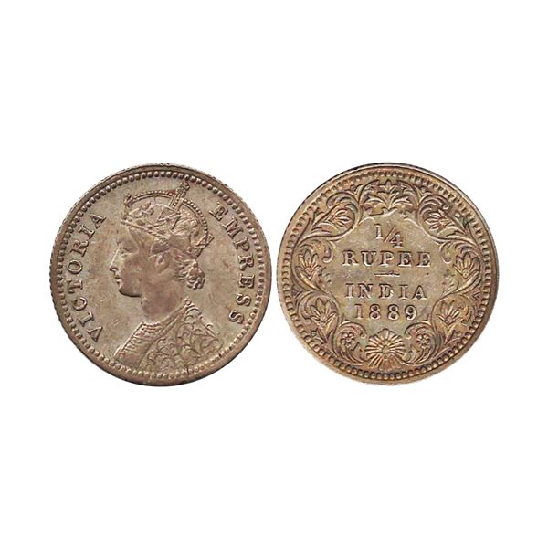 Victoria Empress, Silver 1/4 Rupee, 1889, Calcutta Mint