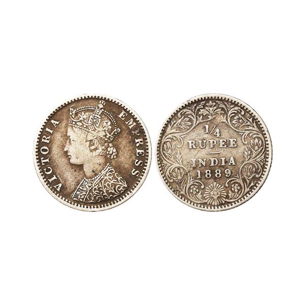 Victoria Empress, Silver 1/4 Rupee, 1889, Bombay Mint