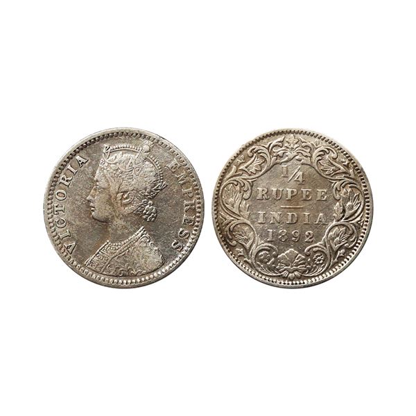 Victoria Empress, Silver 1/4 Rupee, 1892, Bombay Mint