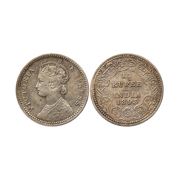 Victoria Empress, Silver 1/4 Rupee, 1893, Calcutta Mint