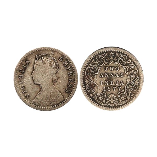 Victoria Empress, Silver 2 Annas, 1877, Bombay Mint