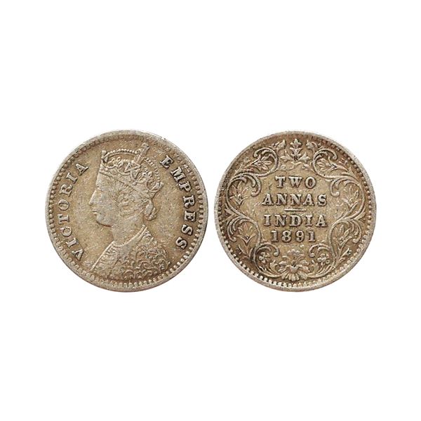 Victoria Empress, Silver 2 Annas, 1891, Bombay Mint