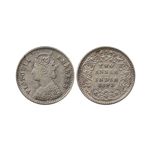 Victoria Empress, Silver 2 Annas, 1893, Bombay Mint
