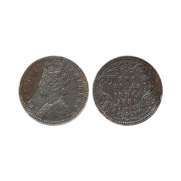 Victoria Empress, Silver 2 Anna, 1896, Calcutta Mint