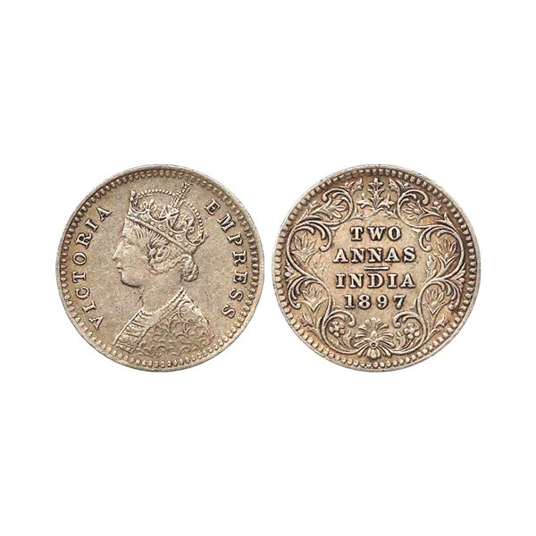 Victoria Empress, Silver 2 Annas, 1897, Calcutta Mint