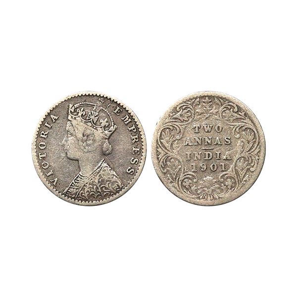 Victoria Empress, Silver 2 Annas, 1901, Calcutta Mint