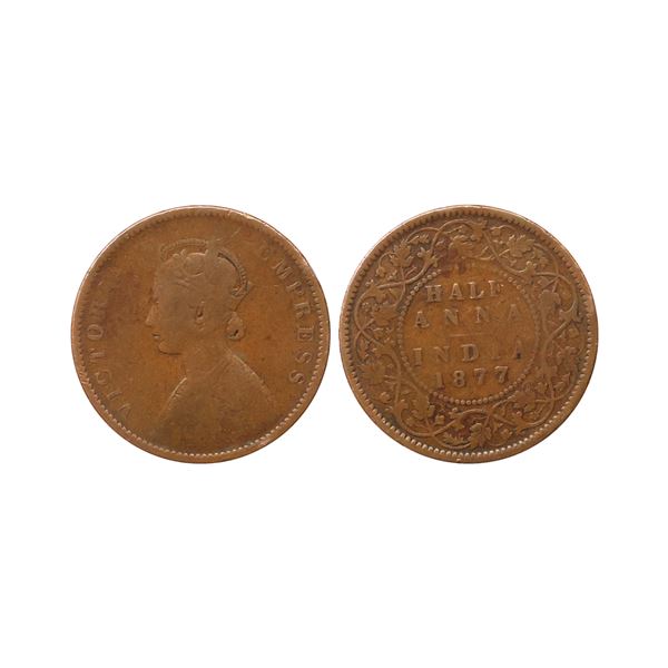 Victoria Empress, Copper Half Anna, 1877, Calcutta Mint