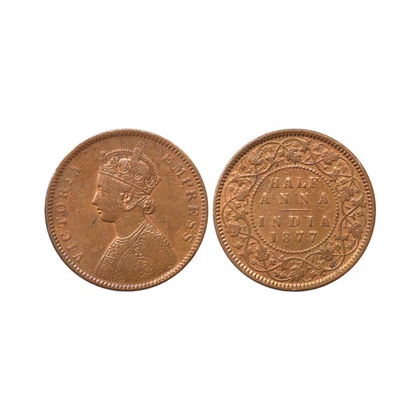 Victoria Empress, Copper Half Anna, 1877, Calcutta Mint