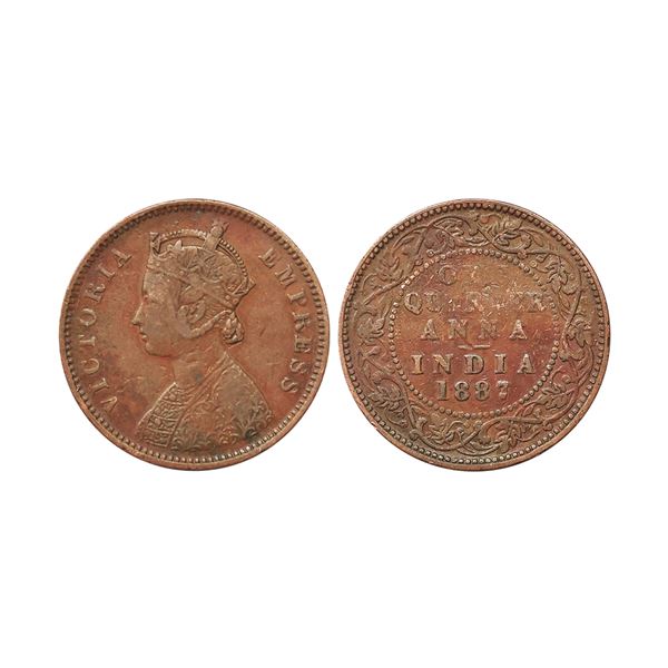 Victoria Empress,Copper 1/4 Anna, 1887, Bombay Mint