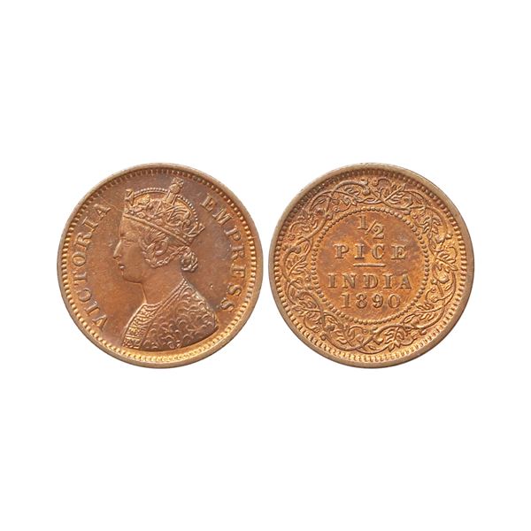 Victoria Empress, Copper 1/2 Pice, 1890, Calcutta Mint