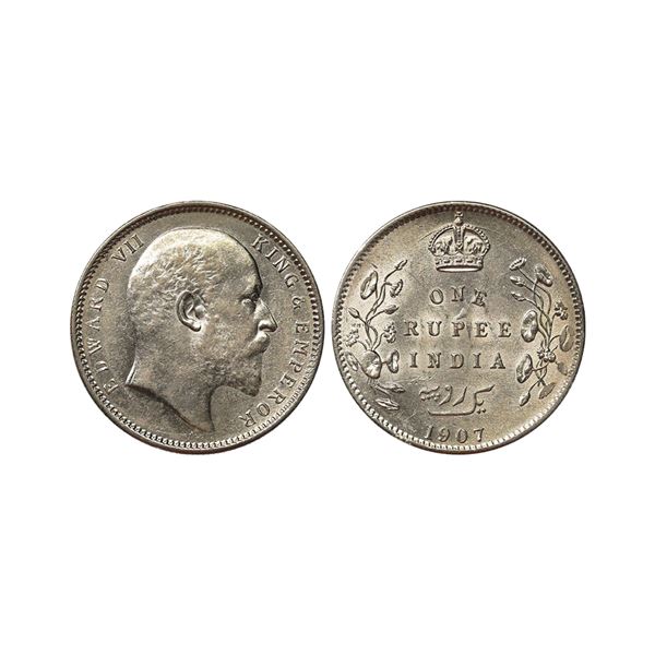 Edward VII King & Emperor, Silver Rupee, 1907, Calcutta Mint