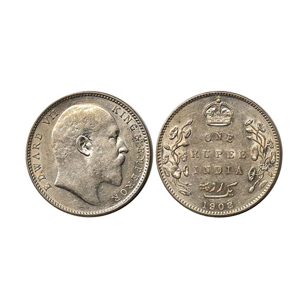 Edward VII King & Emperor, Silver Rupee, 1908, ' 8 ' over ' 7 ' in date, dot on the vine, Bombay Min