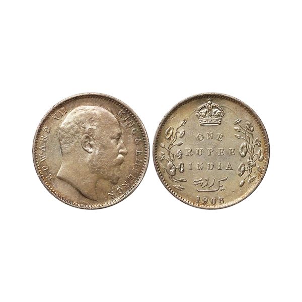 Edward VII King & Emperor, Silver Rupee, 1908, Calcutta Mint