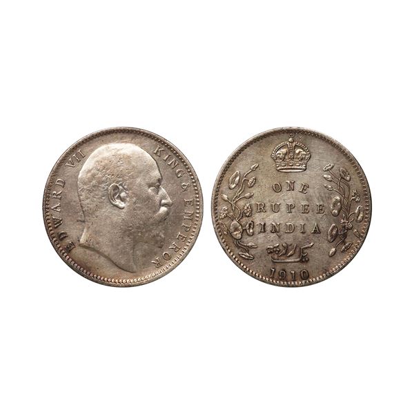 Edward VII King & Emperor, Silver Rupee, 1910, Calcutta Mint