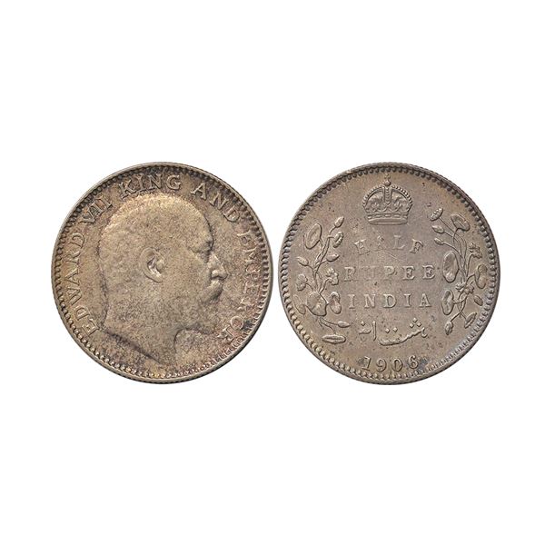 Edward VII King & Emperor, Silver 1/2 Rupee, 1906, Calcutta Mint