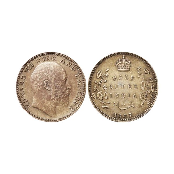 Edward VII King & Emperor, Silver 1/2 Rupee, 1907, Bombay Mint