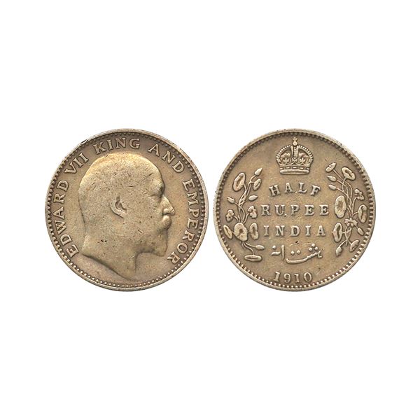Edward VII King & Emperor, Silver 1/2 Rupee, 1910, Bombay Mint