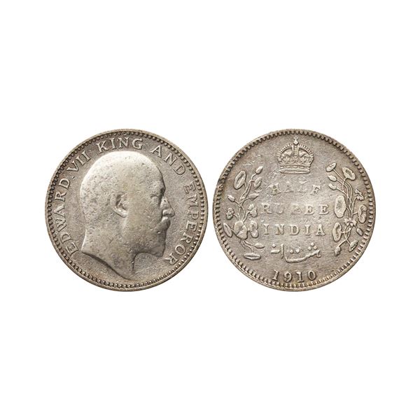 Edward VII King & Emperor, Silver 1/2 Rupee, 1910, Calcutta Mint