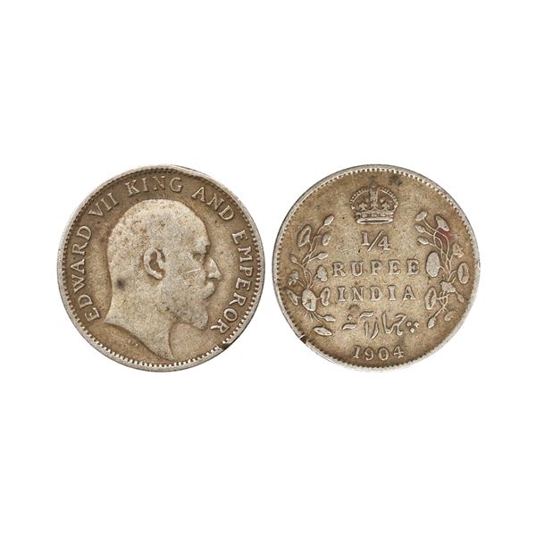 Edward VII King & Emperor, Silver 1/4 Rupee, 1904, Calcutta Mint
