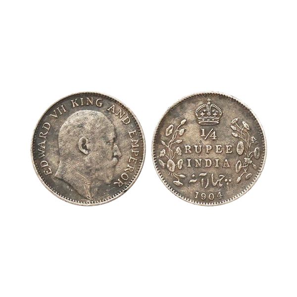 Edward VII King Emperor, Silver 1/4 Rupee, 1904, Calcutta Mint