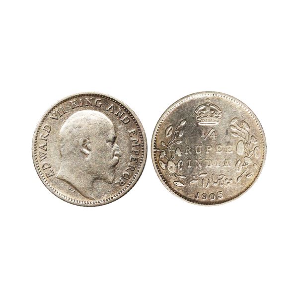Edward VII King & Emperor, Silver 1/4 Rupee, 1905, Calcutta Mint