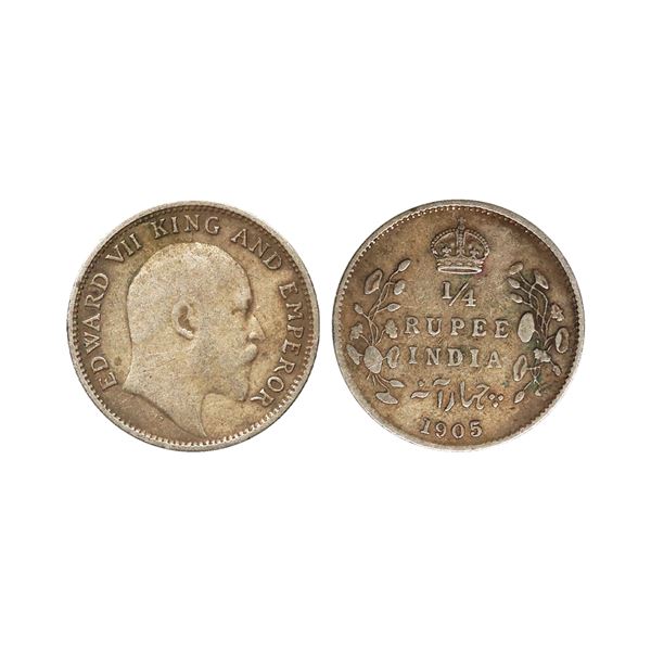 Edward VII King & Emperor, Silver 1/4 Rupee, 1905, Calcutta Mint