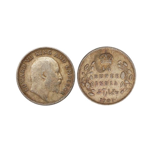Edward VII King & Emperor, Silver 1/4 Rupee, 1907, Calcutta Mint
