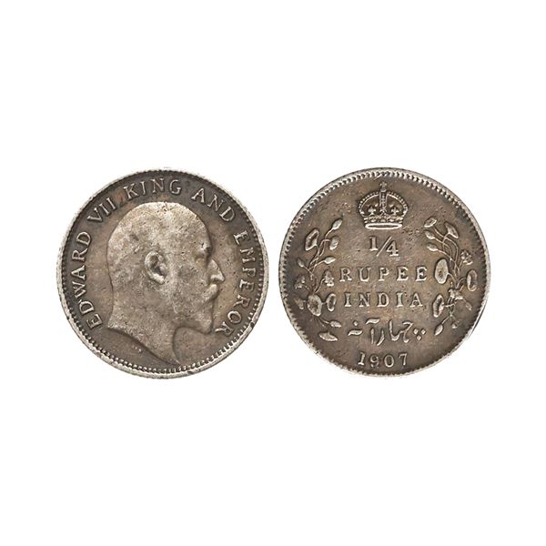 Edward VII King & Emperor, Silver 1/4 Rupee, 1907, Calcutta Mint
