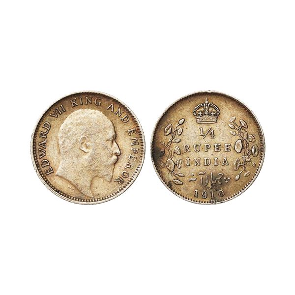 Edward VII King & Emperor, Silver 1/4 Rupee, 1910, Calcutta Mint