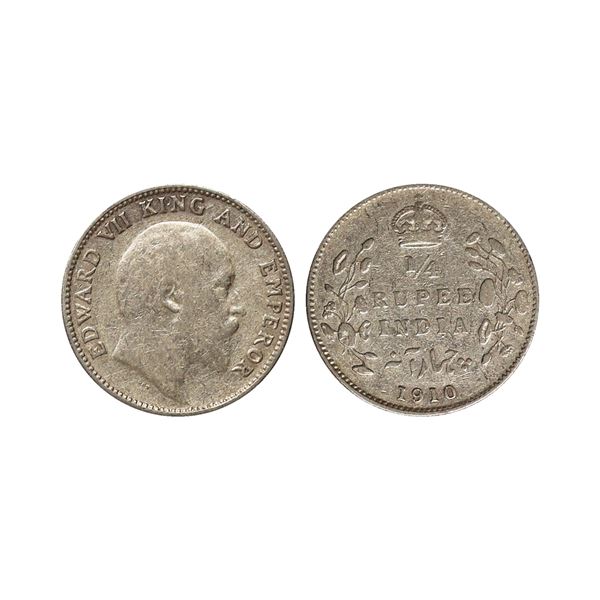 Edward VII King & Emperor, Silver 1/4 Rupee, 1910, Bombay Mint
