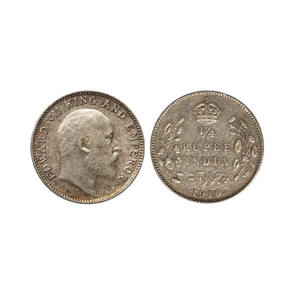 Edward VII King & Emperor, Silver 1/4 Rupee, 1910, Bombay Mint